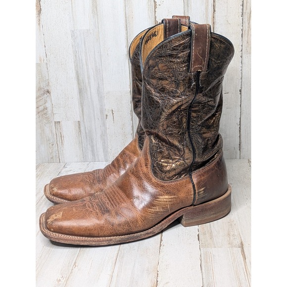 JUSTIN BR316 Bent Rail Square Toe Cowboy Boots Brown Leather/Metallic Sz 9.5 D